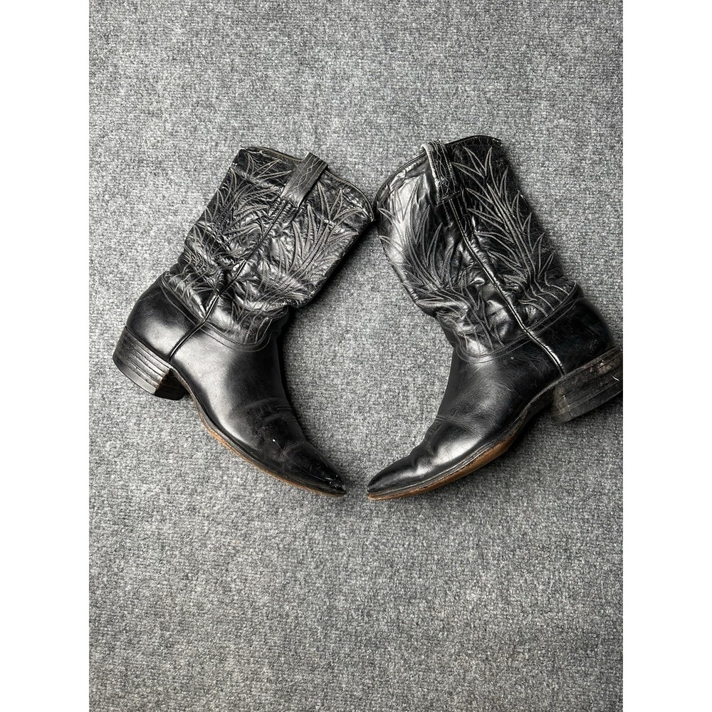 Womens Western Dan Post Black Leather Cowboy Boots, Size US 7.5 C